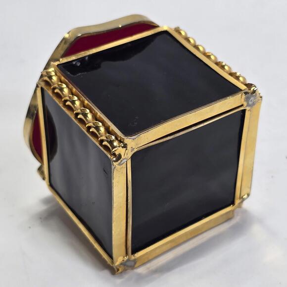 Stained Glass Apple Trinket Box with Gold Trim and Hinged Lid Vintage Decor - Picture 8 of 14